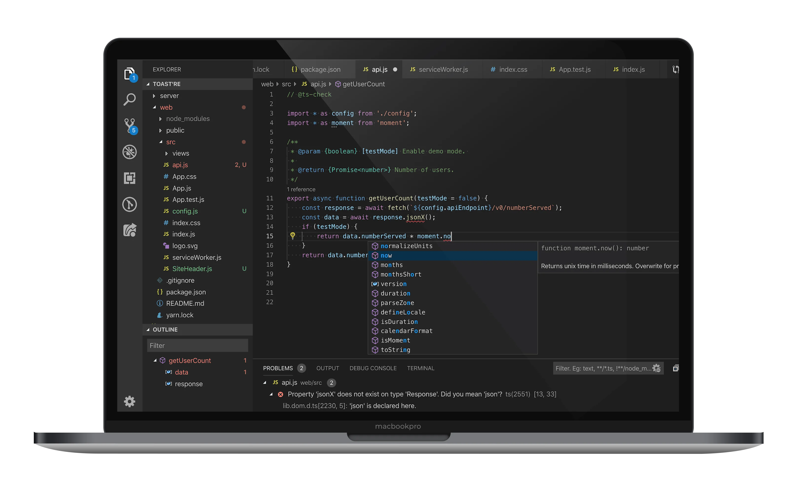 Code editor on laptop